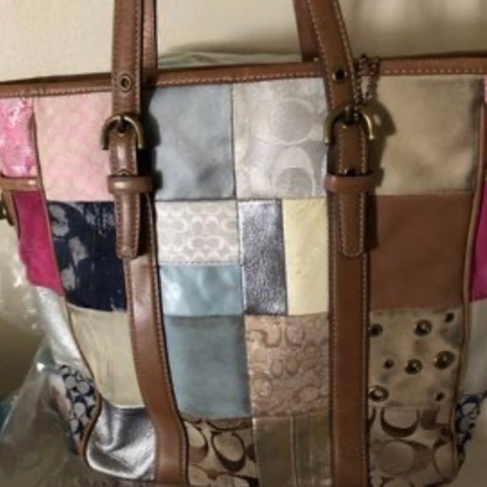 Vintage COACH Large Signature Leather Patchwork Tote- see description